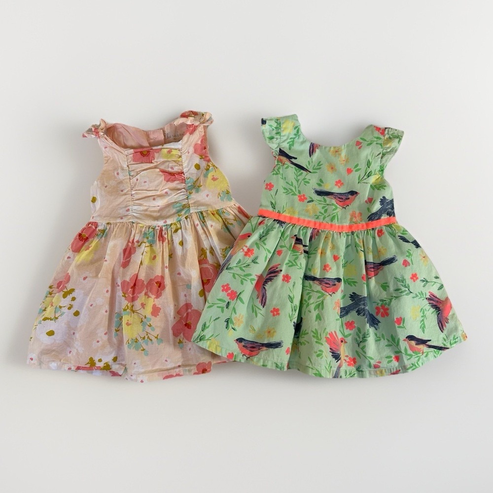 Baby Girl Summer Dresses 18M Floral Bird Print Sleeveless Set Of 2